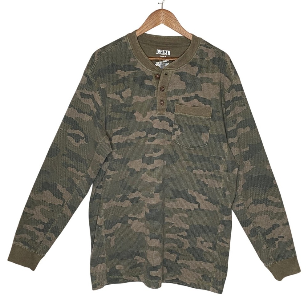 Duluth Trading Co Mens Camo Waffle Thermal Henley Shirt L Relaxed Fit Gorpcore